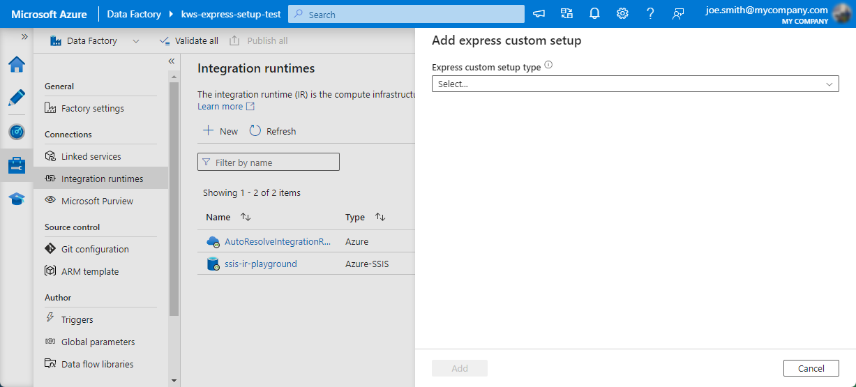 Create a new SSIS IR Instance - Express Setup - Step 1